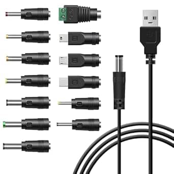 Chargeur Multi Embout Universel USB A vers DC avec 13 Adaptateurs Interchangeables et Câble de 1 Mètre pour Divers Appareils Électroniques Chargeur Rapide...