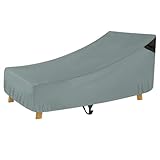 JUSTHUNDER Waterproof Patio Chaise Lounge Chair Cover, 420D Oxford Outdoor Lounge Chair Cover with Air Vents, Windproof Straps & Elastic Hem, UV Resistant All-Season Protection 76L x 32W x 32H inch