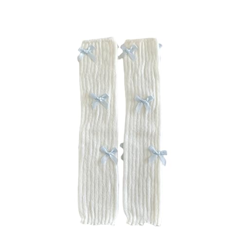 Fashion Girl Knit Leg Warmers Harajuku Bow Decor Loose Socks Vintage Kawaii Leg Sleeves Lolita Socks (Blue Bow, One Size)