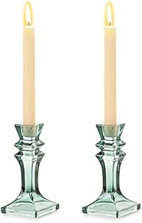Romadedi Candle Holders Glass Crystal Candlestick- Set of 2 Clear Taper Candlestick Holders Elegant Design Coffee Dinning Table Centerpiece for Wedding Party Christmas Home decoration, Green 16.5 cm