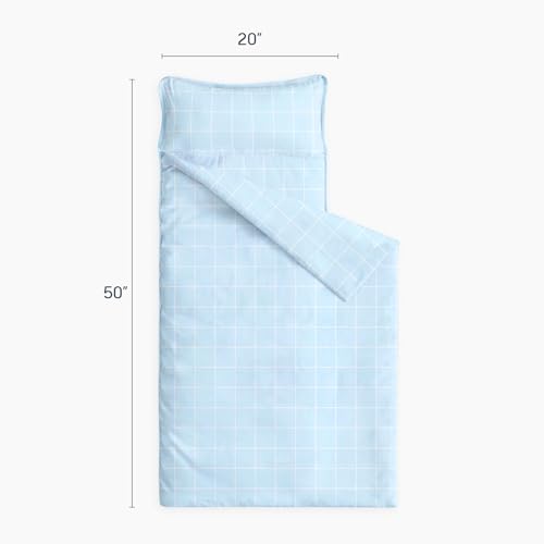 Image of Wake In Cloud - Toddler Nap Mat with Pillow and Blanket, for Kids Boys Girls Ages 3 Plus in Kindergarten Daycare Preschool Pre K, Roll Up Sleeping Bag, Gingham Grid Checkered