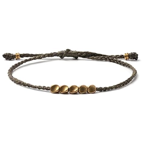 Tibetan Buddhist Handmade Lucky Knot Wax Thread Bracelet With Copper Beads (Green) Cover