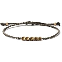 Pulsera tibetana budista hecha a mano con nudo de la suerte, hilo de cera con cuentas de cobre (verde)