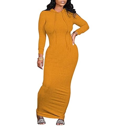 WUSENST Women's Bodycon Maxi Dress Pullover Hoodie Casual Slim Sweatshirt Long Dresses Cover