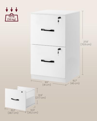 Image of VASAGLE 2 Drawer File Cabinet with Locks, for A4, Letter Sized Documents