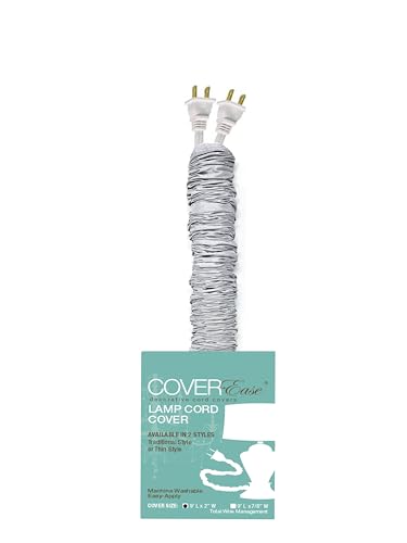 Gray COVEREase Lamp Cord Cover 9 ft Faux Silk Fabric Cover - Cable Sleeve, Wire Cover, Cord Hider for Cable Management for Electrical Lighting Fixtures (1 Pack)
