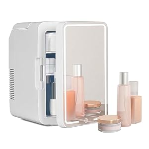 eklipt Mini Fridge for Bedrooms 10L/12 Cans with AC/DC Powered, Quiet Mode, Small Skincare Portable Beauty Fridge with LED Makeup Mirror, Mini Fridge for Cosmetic, Office or Car