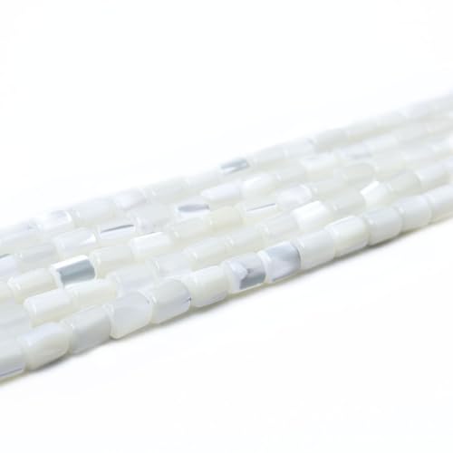 Image of HAAMIIQII Natural White Mother of Pearl Shell Beads 5x6mm Barrel Shape Semi Precious Stone Loose Gemstone Beads for Jewelry Making Strand 15 Inch (63-66pcs)