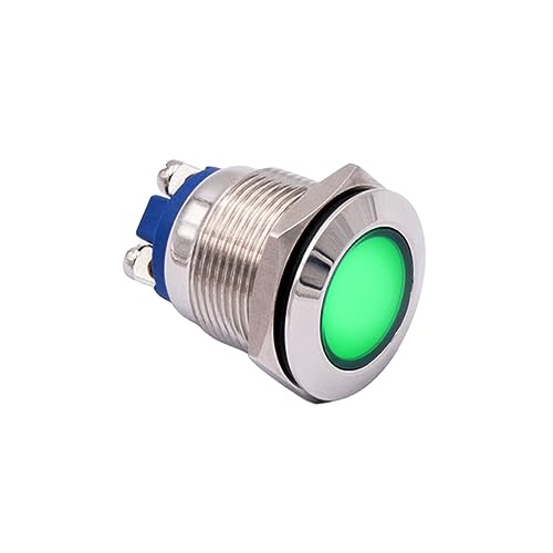 Voyant LED étanche en métal chromé 19mm vert pour contrôle extérieur