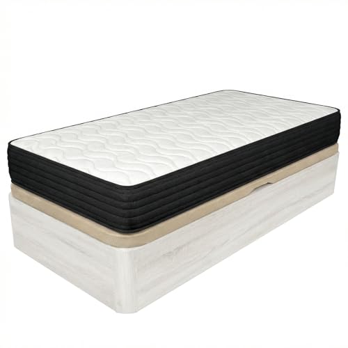 Duérmete Online - Pack Colchón Viscoelástico Pocket Visco + Canapé Abatible Gran Capacidad con Apertura Lateral, Color Polar 105 x 190