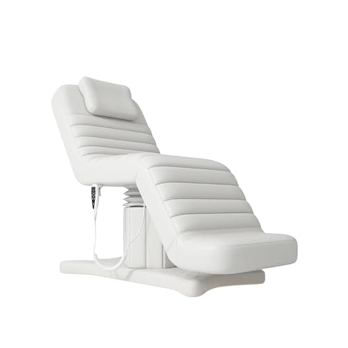 Electric Salon Bed with White Upholstered Adjustable Massage Table and Remote