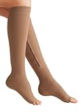 Zipper Medical Compression Socks With Open Toe - Best Support Zipper Stocking for Varicose Veins, Edema, Swollen or Sore Legs, (Large, Beige)