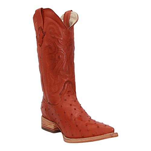 Men’s Genuine Leather Ostrich Quill Print Honey Snip Toe Boot3