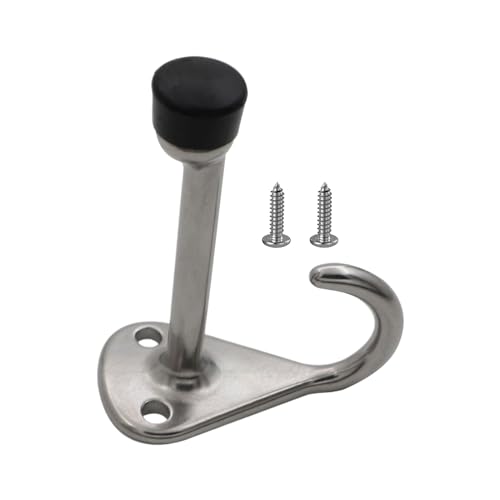 Tope de puerta – Bloqueador silencioso de acero inoxidable resistente – Tope de pared resistente de acero inoxidable y goma con gancho | Para cuarto de baño, dormitorio de hotel, apartamento