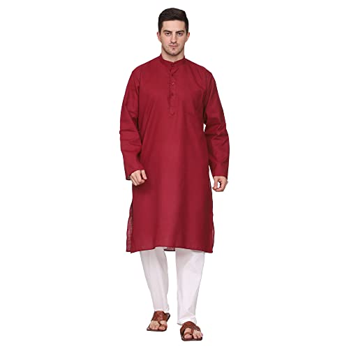 Image of ITOS365 Men Cotton Blend Kurta Pyjama Set Party Fashion Regular Ethinic Wear Indian Dress Gift for Men
