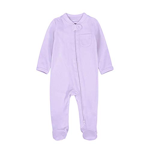 Baby Boys Girls Footed Pajamas with Mittens Cotton Long Sleeve 2 Way Zipper Romper Jumpsuit Sleep and Play 0-12 Months (Purple, 3-6 Months)