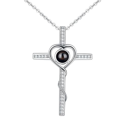Collier photo personnalisé avec pendentif croix d'amour pour femme