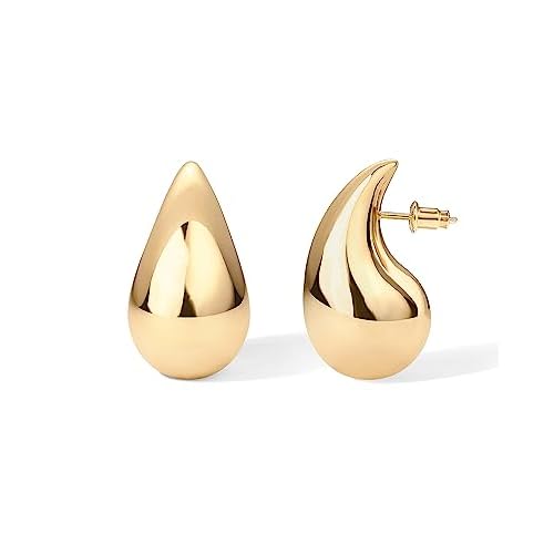 PAVOI 14K Gold Plated 925 Sterling Silver Post Teardrop Chunky Hoop Earrings | Lightweight Drop Earrings for Women | Designer Dupe Earrings