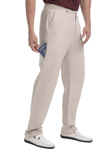 Men's Ramie-Cotton Travel Chinos with Hidden Pockets Lightweight Summer Pants Loose Fit