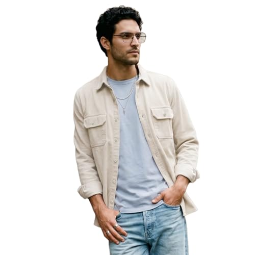 Image of Urbano Fashion Men's Corduroy Full Sleeve Regular Fit Solid Overshirt with Utility Pockets