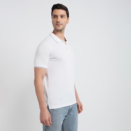 Image of Park Avenue Men Slim Fit Solid Pattern Cotton Polyester Blend Half Sleeve Polo Neck Casual T-Shirt