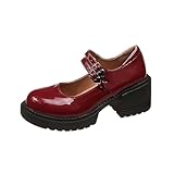 Fashion High Heel Chunky Block Platform for Women Stylish Comfort Thick Sole Dress Shoes (Red, 7)