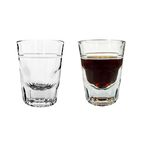 Chabrias Ltd Pack of 2 Espresso Shot Glass Set 60ml, 2oz Measuring Glass with 1oz Line, Heavy Base Glassware for Whiskey, Vodka & Baby Guinness