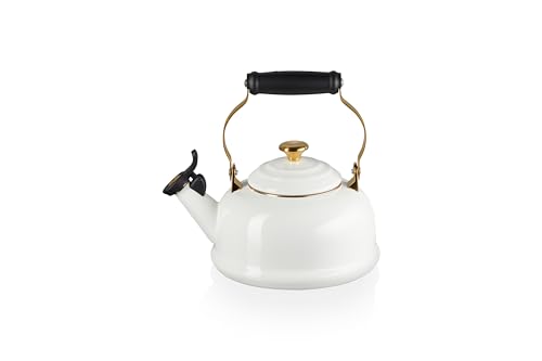 Image of Le Creuset Enamel On Steel Whistling Tea Kettle, 1.7 qt., White /Gold