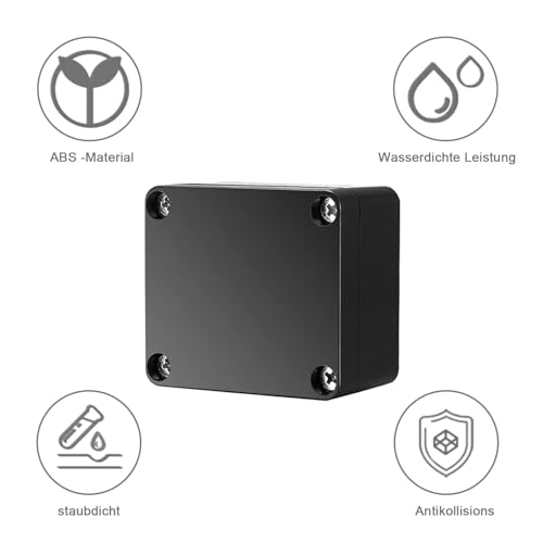 Abzweigdose Wasserdicht IP66, ABS Verteilerdose Außen, Elektrozubehör Gehäuse, Electronic Projekt Box, Abzweigkasten Garten, Elektrische Anschlussbox, Schwarz - 1 Stück 200 × 120 × 75 mm