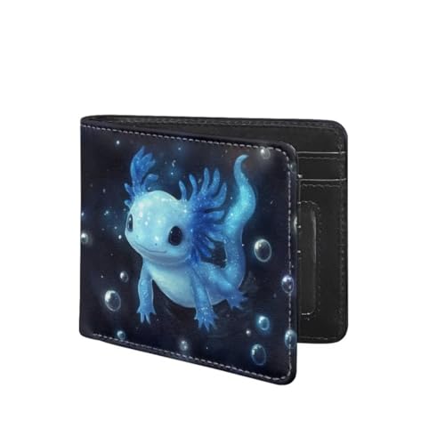Coldinair Axolotl Leather Wallets for Boys 6-12 Blue Bifold Wallet for Teen Boys,Cool Credit Card Cash Id Holder Rfid Blocking Small Wallets with Coin Pocket