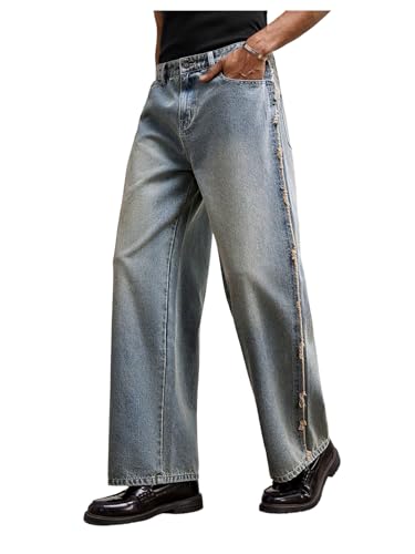 Verdusa Men's Vintage Straight Leg Jeans Streetwear Denim Pants with Pockets
