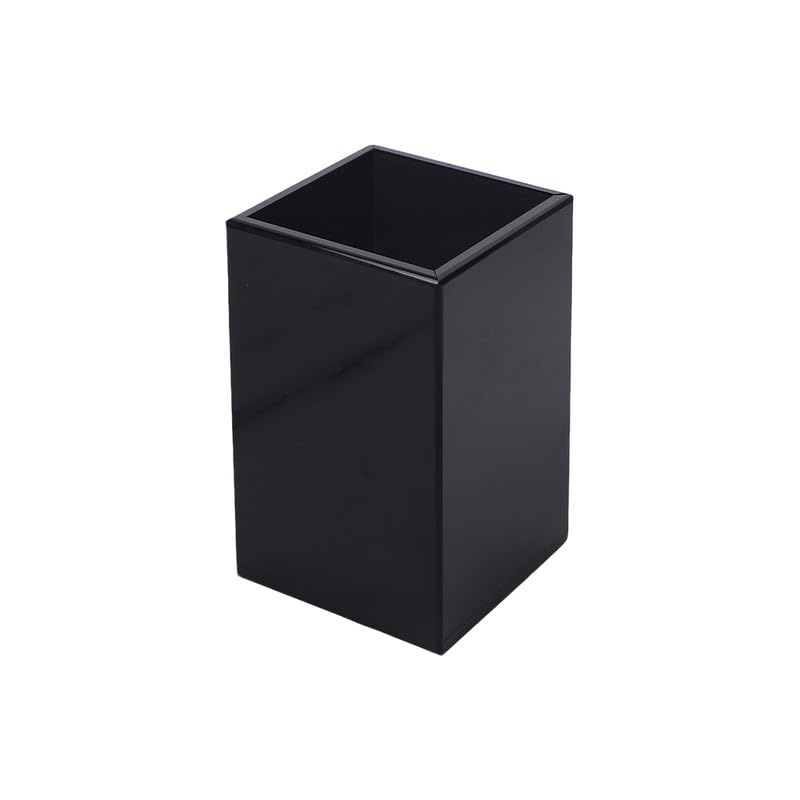 Globellapro 7 * 7 * 10cm Acrylic Pen Holder For Desk,Black Acrylic Pen Pot Makeup Brush Holder Non-Slip Square Pencil Cup For Office/Home/School Supplies