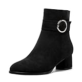 MOVINSTEPS Black Ankle Boots for Women Low Chunky Heel Wide Width Suede Short Booties Comfortable Casual Business Fashion Dressy Fall Winter Boots 2 Inch Size 9
