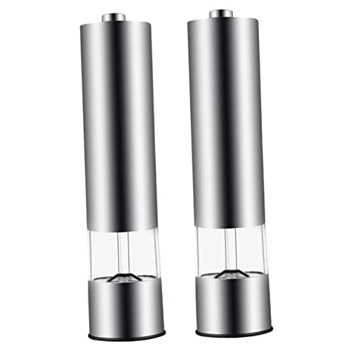 FUNOMOCYA 2pcs Electric Pepper Mill Peppermills Pepper Salt Grinder Refillable Pepper Shaker Auto Pepper Grinder Automatic Pepper Grinder Electronic Pepper Mill Silver Stainless Steel