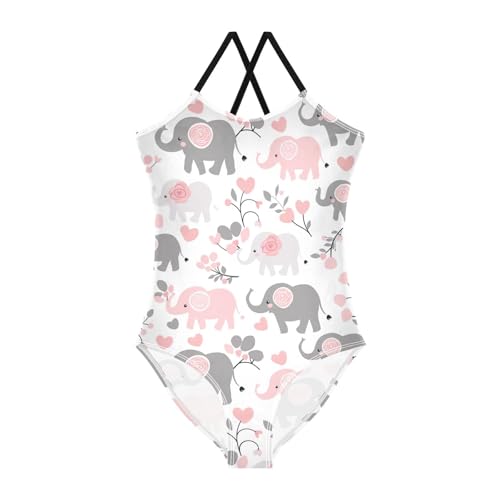 Cute Elephant Pink Flower Girls One Piece Swimsuit Beach Swimwear 20858615