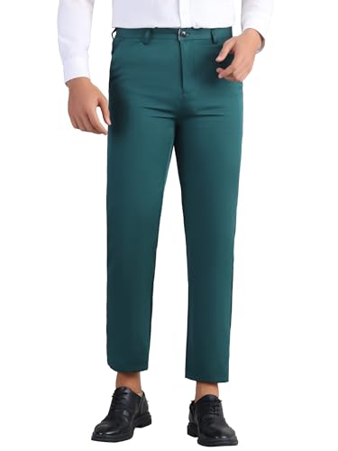 Business Dress Pant for Men's Zipper Closure Flat Front Formal Solid Color Straight Trousers
