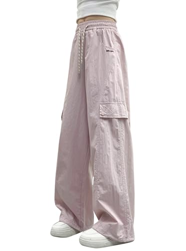 Mädchen Cargohose Baggy Y2K Style - Baumwoll Jogginghose Mit Weitem Bein, Elastischer Bund