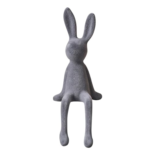 Figura de conejo de Pascua sentado, adorno de conejo sentado para estante, decoración de conejo de Pascua, elegante centro de mesa para mesa, alféizar de ventana y sala de estar (gris, 1 unidad)