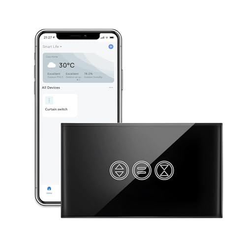 LoraTap Interruttore Tapparelle WiFi Nero, Interruttore Parete Touch Smart Comando per Tapparelle Elettriche e Persiane Avvolgibili, Controllo Vocale con Alexa, Controllo App Smart Life