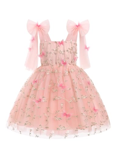 Image of IMEKIS Toddler Girls Butterfly Floral Tulle Dress Formal Wedding Party Tutu Fairy Birthday Photo Shoot Outfit 1-6T