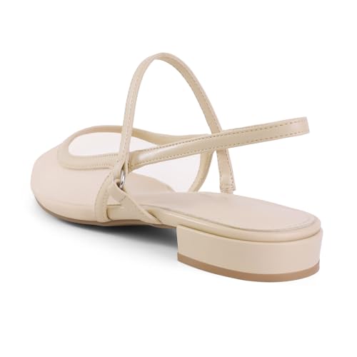 Slingback Flats for Women Mesh Gauze Pointed Toe Low Heels with Buckle Ankle Strap Dress Shoes4
