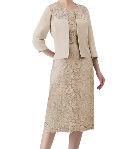 2 Pieces Mother of The Bride Dresses for Wedding with Jacket Formal Dress Applique Tea Length Evening Gown