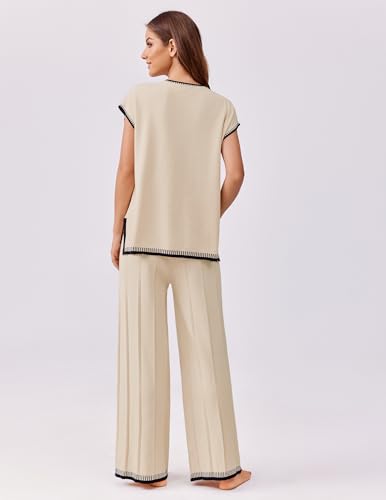 Ekouaer Womens Matching Sets Knit Sweater Sets 2 Pieces Outfits Pullover Tops Wide Legs Pants Lounge Set - Image 6