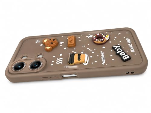 Image of Bintage Cute Fun Taddy Cartoon 3D Ball Bear Milk Cake Coffee Silicon Case Full Body & Camera Protection Back Cover Compatible for Vivo Y11 5G / Vivo Y21 5G - Brown