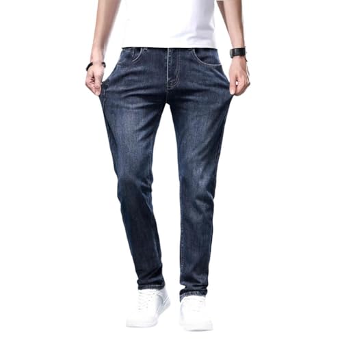 Men's Loose Straight-Leg Jeans, Comfortable, Thin, Stretch Cotton Blend, Moisture-Wicking Trousers