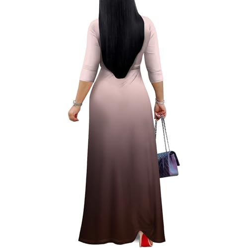 Image of PinkPatty Women's Plus Size Maxi Dresses Casual Flowy 3 /4 Sleeves Dress Printed Vacation Dress for Daily Wear with Belt
