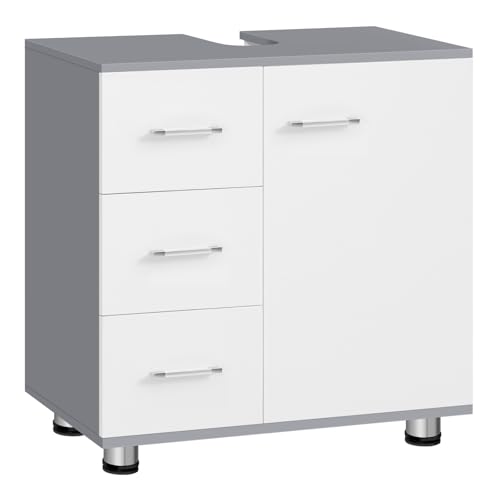 EUGAD Mueble Bajo Lavabo, Armario de Baño con 3 Cajones y 2 Compartimentos, Mueble Baño con Hueco para Sifón, Estilo Nórdico, Blanco+Gris, 60x30x60 cm