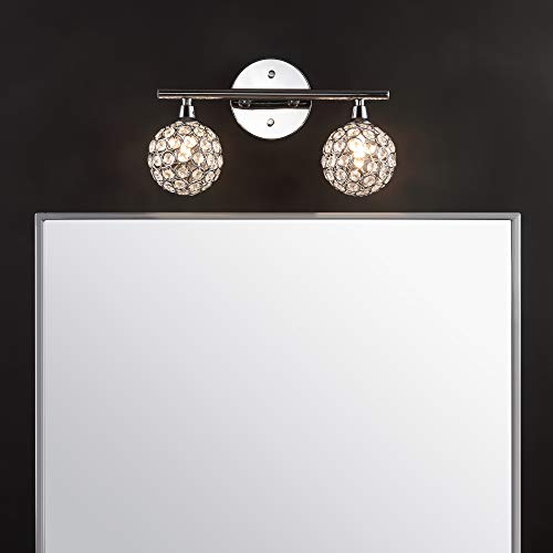 Image of JONATHAN Y 13 inch Chrome Maeve Modern Glam LED Vanity Light Sconce for Bathroom, Clear Crystal Globe Shade, Art Deco Wall Light for Hallway Entryway (JYL7535A)