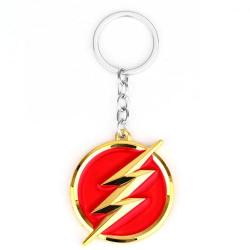 Distrigeek Porte-clés Métal Flash Logo Pendentif Rond Rouge Idée cadeau pour homme clés maison voiture