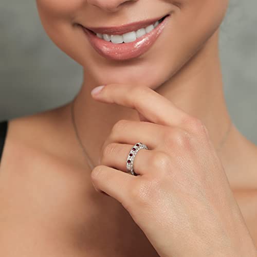 Gem Stone King 1.00 Cttw Red Garnet and White Created Sapphire Ring For Women | 925 Sterling Silver | Ladies Anniversary Wedding Band Ring | Gemstone Birthstone | Available In Size 5,6,7,8,94